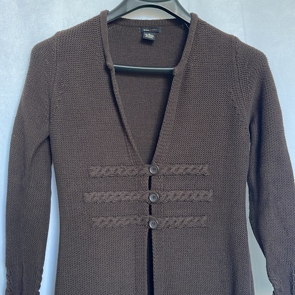 BCBGMaxazria Chocolate Brown Long Cardigan Chunky Knit Sweater 3 Button Size XL - Picture 2 of 9